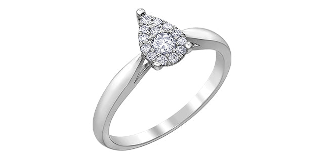 10K White Gold 0.25 Round Brilliant Cut Multi Stone Center Diamond Engagement Ring