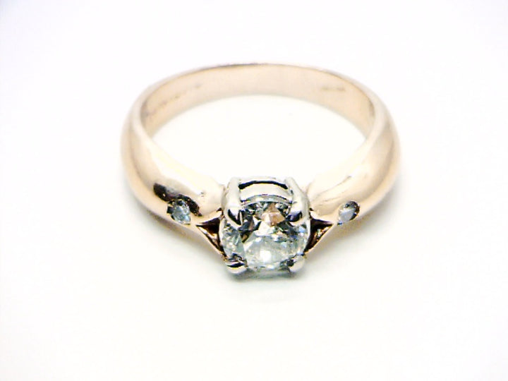 14K Two Tone 0.72 Round Brilliant Cut Solitaire With Side Stones Diamond Engagement Ring