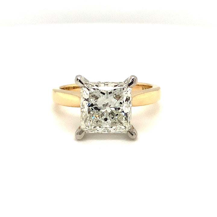 14K Two Tone 3.01 Princess Cut Halo Diamond Engagement Ring