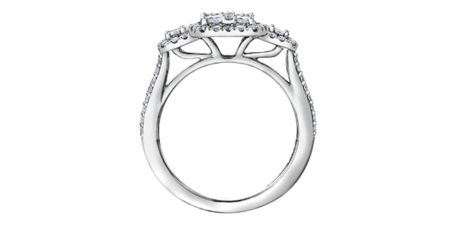 14K White Gold 0.44 Round Brilliant Cut Halo Diamond Engagement Ring