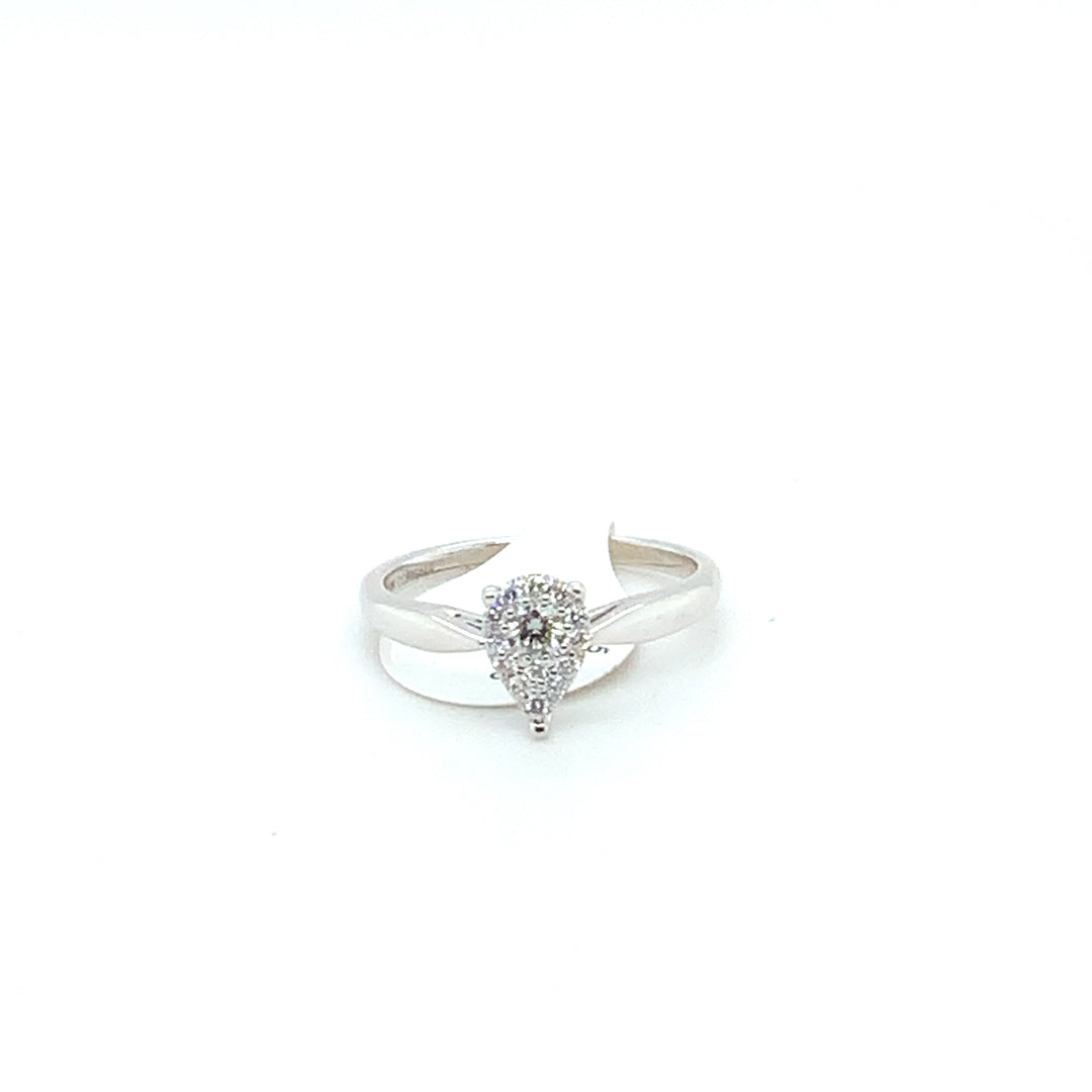 10K White Gold 0.25 Round Brilliant Cut Multi Stone Center Diamond Engagement Ring